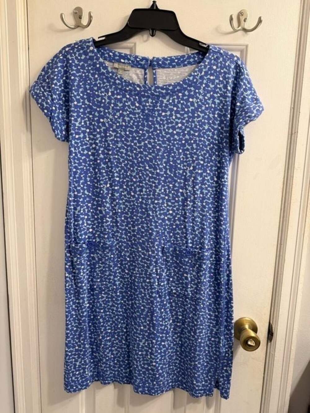 Blue Print Knit Shift Dress Pockets SP Talbots Petite Dress